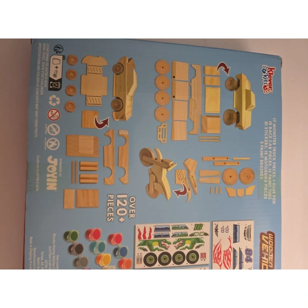 Wooden Racing Vehicles Craft Kit, 120+ Pieces, Real Wood, Age 8+ Klever Kits NEW